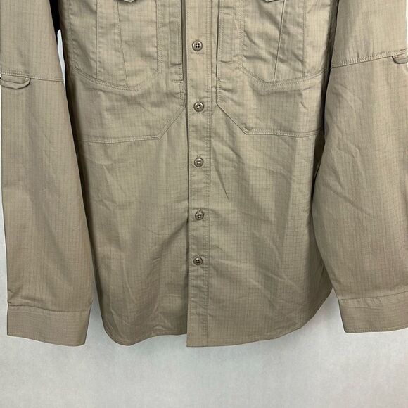 5.11 Tactical Mens Button Front Shirt Sz Medium Khaki Tan Long Sleeve - Picture 3 of 12